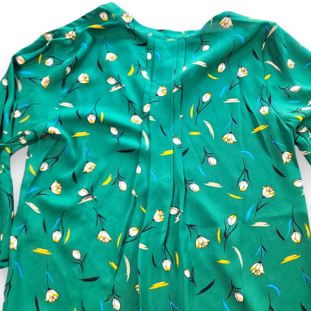 41 Hawthorn Trina Green Floral 3/4 Length Tie Sleeve Blouse Size XS - Picture 6 of 15